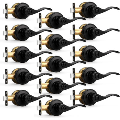 Poignées de porte intérieures noires pour porte de salle de bain noire, levier de porte noir mat style lit / baignoire, poignée de porte réversible, paquet de 15