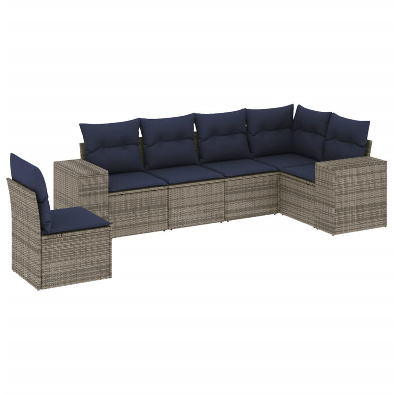 Ensemble de canapé de patio 7 pièces avec coussins en rotin de polyester gris, Coussin bleu marine / structure grise