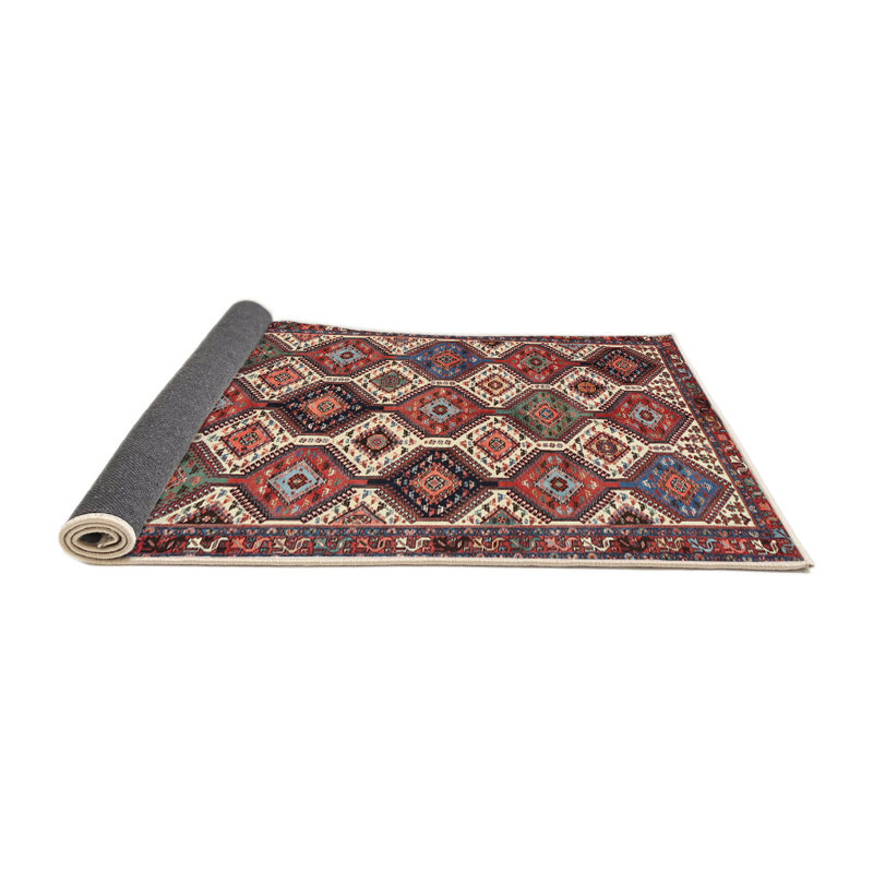 Tapis géométrique rouge / beige, Rond 6 pi