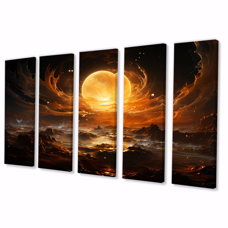 Verre de feu saturn planète II - planètes, art mural 5 pièces, H 32 po x l 80 po