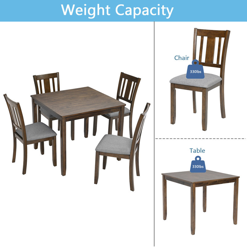 4 - Person Dining Set, Walnut, Gray/Walnut