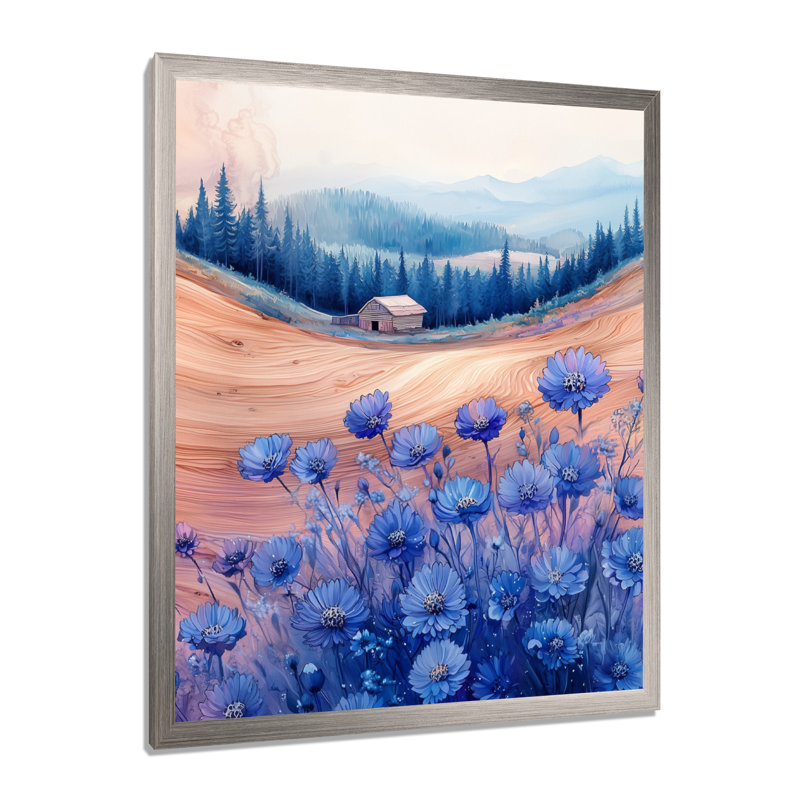 «Cornflowers Garden At The Barn On Slide III», reproduction d'art sur toile florale, Argent argent, H 20 po x l 12 po