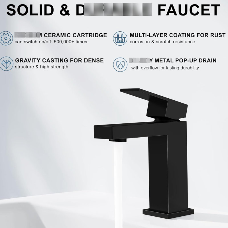 Matte Black Single Hole Bathroom Faucet With Pop - Up Drain And Water Supply Hoses, Rust , Saving, Lever For Temperature Control, Easy Self Installation Handle In Black, Installation, Solid Brass,