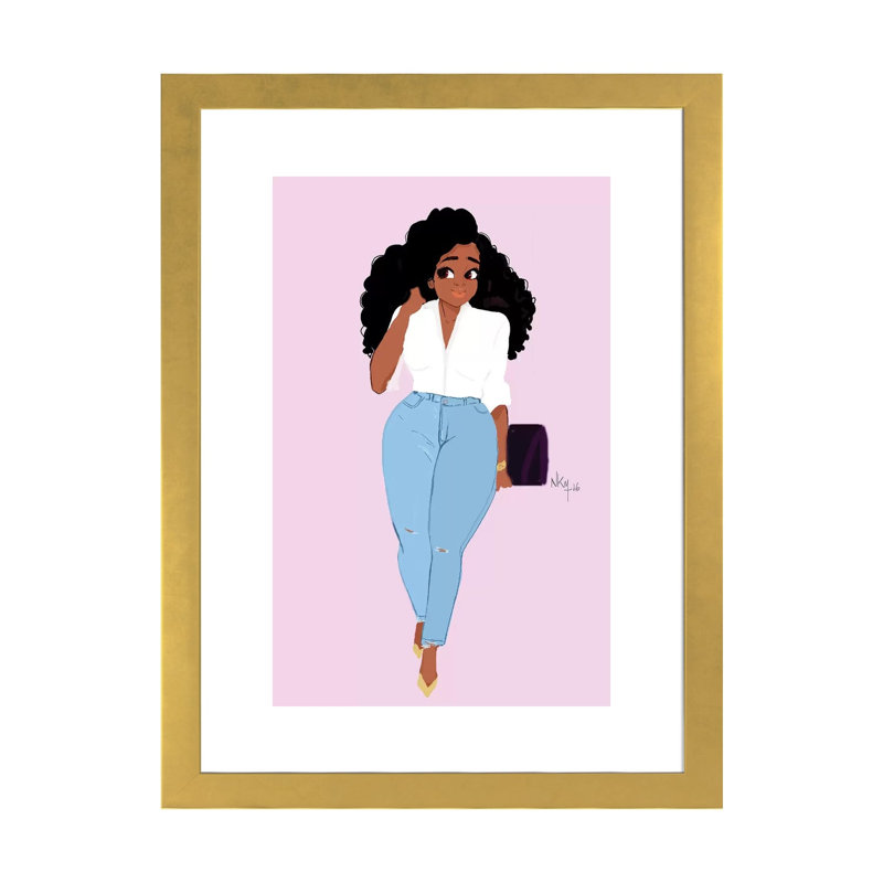 « Big Beautii jeans » par Nicholls Kobi, reproduction d’art, Blanc, H 24 po x l 16 po x P 1 po, Papier encadré doré