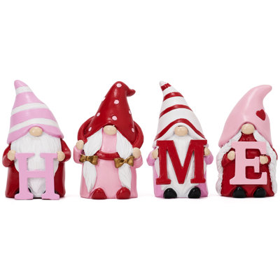 Warm Valentine 4.3 Inch Valentine 4 PCS Gnome Figurines Decorations For Sweet Home Table Ornaments