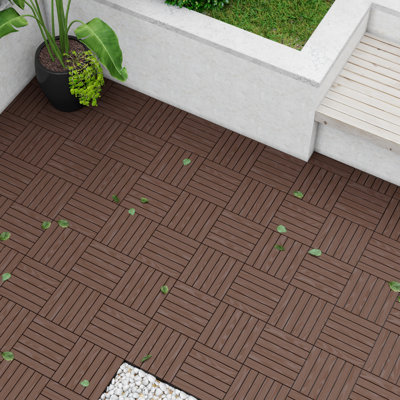 12" X 12" Interlocking Cedar Wood Deck Tiles (20 Tiles), Waterproof Outdoor Patio Flooring, Snap-Together Balcony, Garden & Poolside Floor Tilesm, Easy DIY Installation