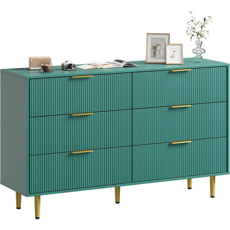 Commode cannelée en bois à 3 tiroirs avec poignées et pieds en métal - Commode noire moderne pour chambre à coucher, salon, couloir