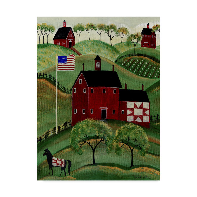 « american red quilt house », reproduction de peinture à l’acrylique sur toile tendue, H 24 po x l 18 po x P 2 po