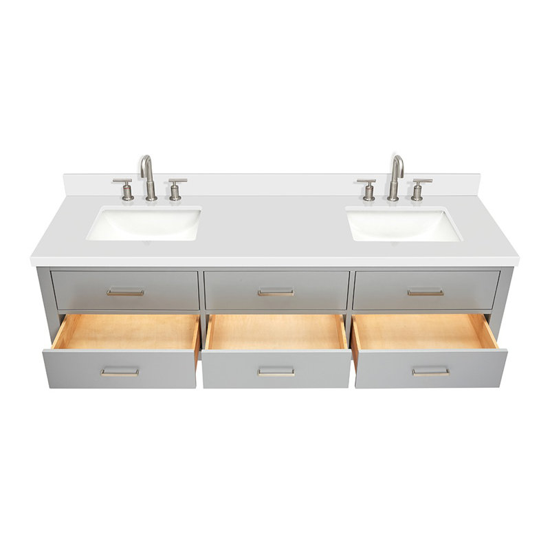 Ensemble de meuble-lavabo double mural 73 po Macolm, Nickel brossé, Gris, 73"