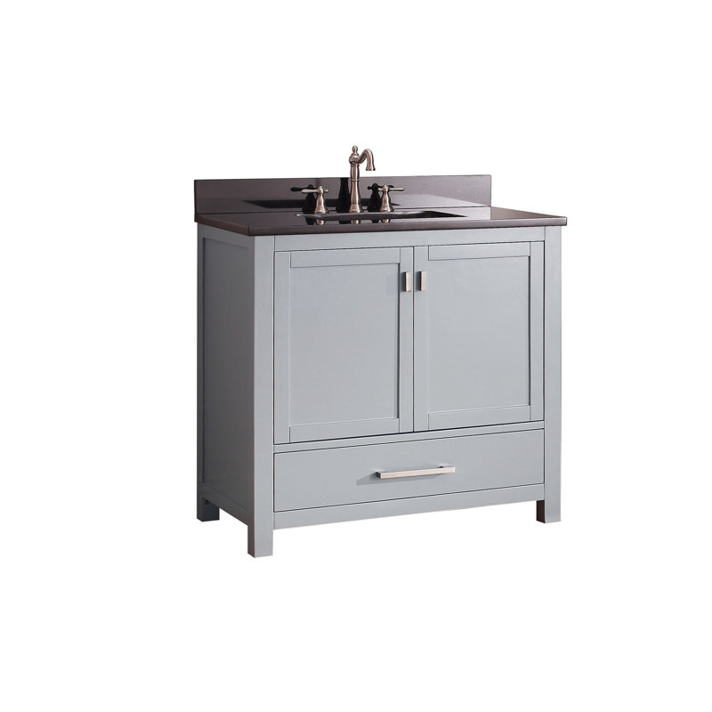 Modero 36" Single Bathroom Vanity with Top, Carrera White Marble, Chilled Gray, Brushed Nickel