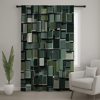 Rideaux vert rectangulaire à motif géométrique