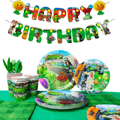 Plantes contre zombies, décorations de fête pour enfants, 128 pièces Plantes contre zombies et ensemble de vaisselle
