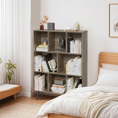 31.5" Bookcase Sideboard Storage Shelf 3-Shelf 8-Module with 4 Solid Wood Legs