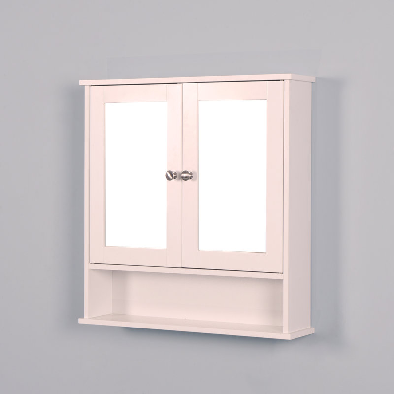 Armoire de salle de bain murale blanche avec 2 portes miroir et tablette réglable