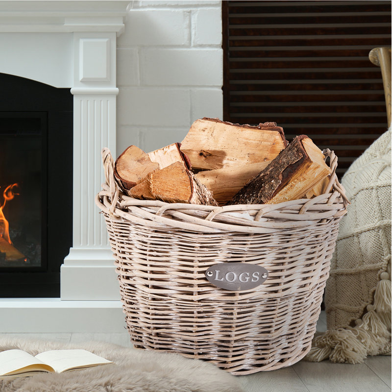 Rustic Countryside Style Chunky Wicker Fireside Heavy Duty Log Baskets Kindling Wood Basket