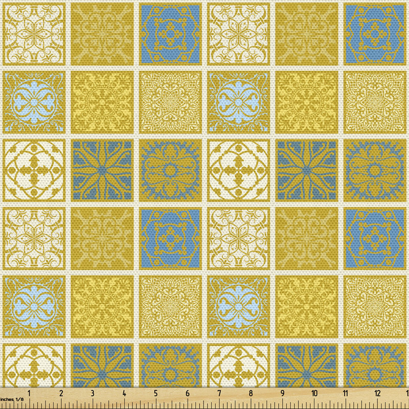 Faversham Different Folkloric Ornamental Squares Fabric