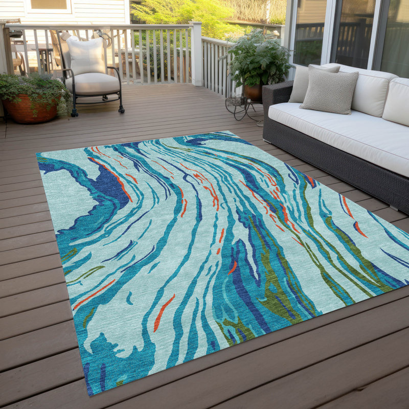Aureva Blue Washable Indoor-Outdoor Rug - , 10' x 14'
