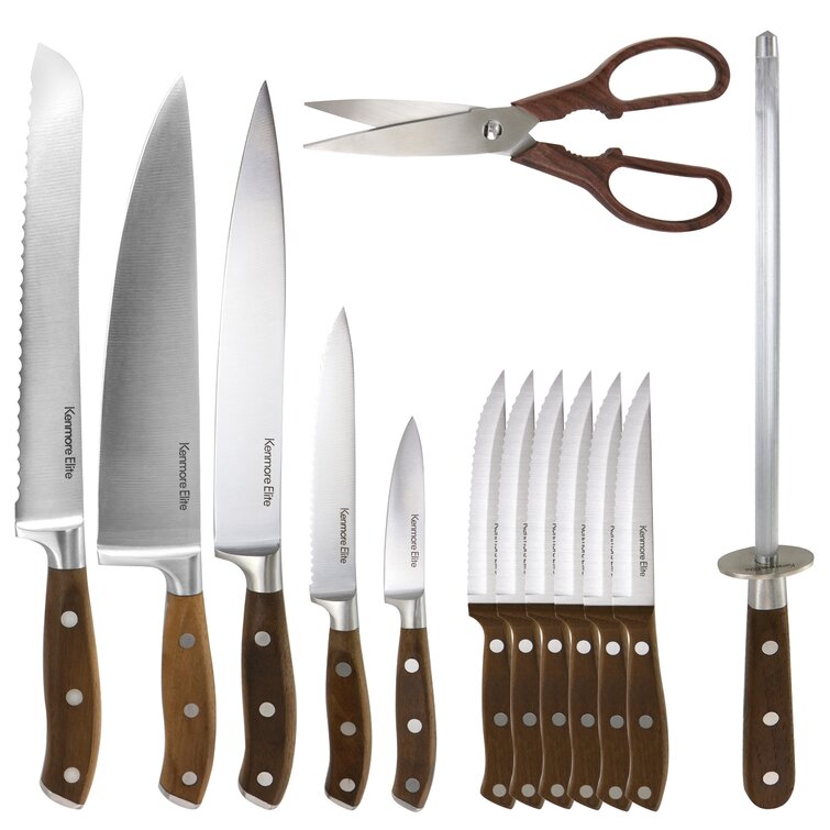 KENMORE ELITE 18-Piece Stainless Steel Cutlery and Wood Block Set