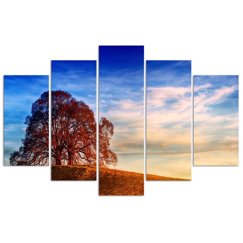 Landscape Tree In The Mountains - 5 Piece Wrapped Canvas Print