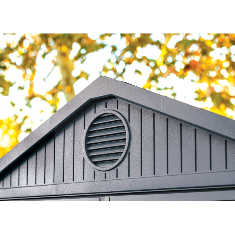 Keter Darwin  6x 8 ft. Durable Resin Outdoor Storage Shed With Floor and Double Doors for Garden Patio Furniture and Tools, Graphite