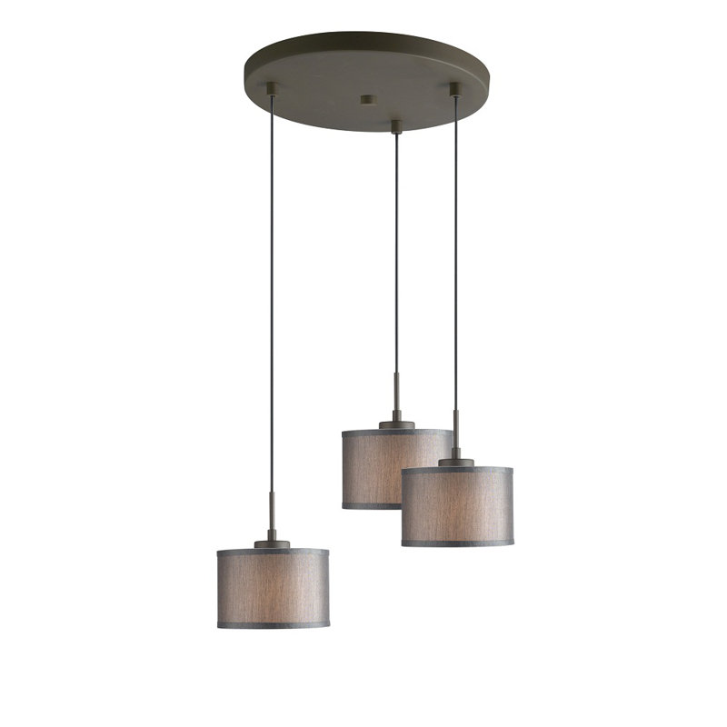 Luminaire suspendu tambour 3 lumières grappe Keiser, Abat-jour gris, Bronze