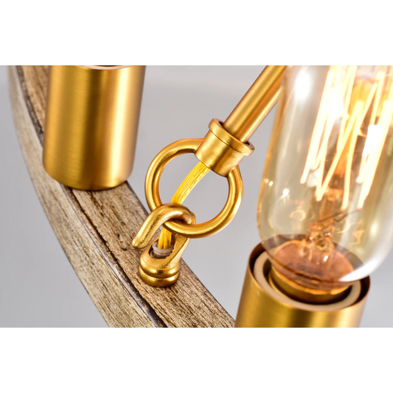 Hempy 24 - Light Dimmable Wheel Chandelier, Wood/Gold