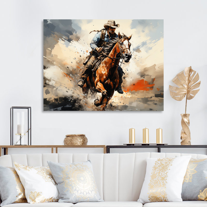 Keani Cowboy Bronco Buste sur toile, 34" H x 44" W, Toile tendue