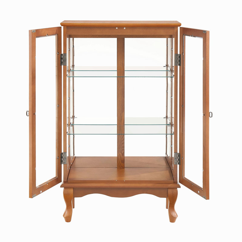 Élégante armoire vitrée à 2 portes avec portes en verre trempé, panneau arrière en miroir et tablettes réglables - vitrine lumineuse pour la maison et le bureau (ampoule incluse)