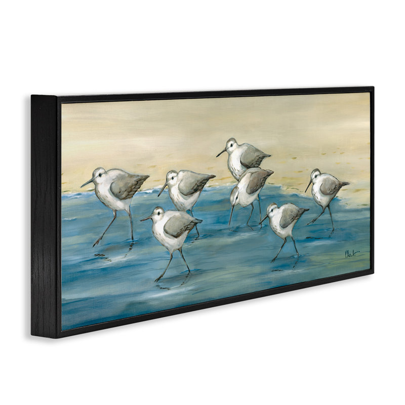 «Sandpiper Bird Flock Beach», art de la giclée sur cadre noir, H 13 po x l 30 po x P 1,5 po, Giclée encadrée noir minuit