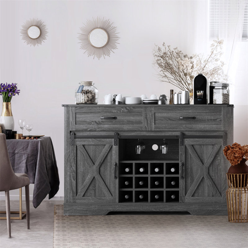 Grande armoire à vin moderne en bois avec garde-manger, Gris