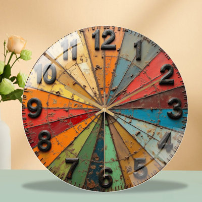 Vintage Colorful Wall Decor Decorative Game Wheel Art - 12'' Modern Glass Wall Clock