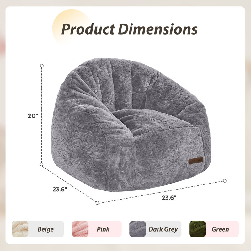 Shell Shape Bean Bag Chair for Kids, Teens, and Adults, Dark Gray Faux Fur