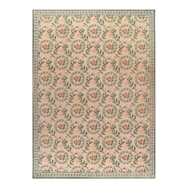 Tapis de zone noué la ivoire/vert 10 pi x 14 po one-of-kind à la main Lemannville