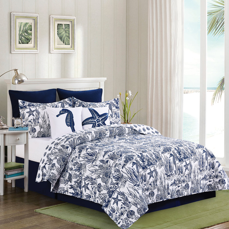 Ensemble de courtepointe réversible en coton Reef, Courtepointe simple et 1 taie décorative