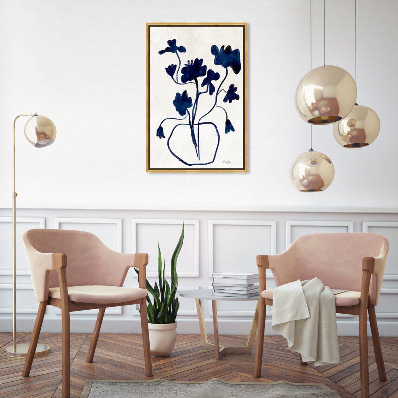 Vase anémone - Impression sur toile, Cadre noir, H 31,5 po x l 21,5 po, Doré