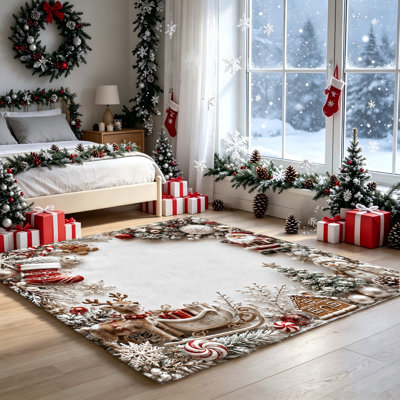 Tapis de Noël, décor festif des fêtes, tapis de salon confortable, tapis antidérapant durable et lavable à la machine, tapis d'intérieur Winter Wonderland pour le bureau à domicile et les espaces repas
