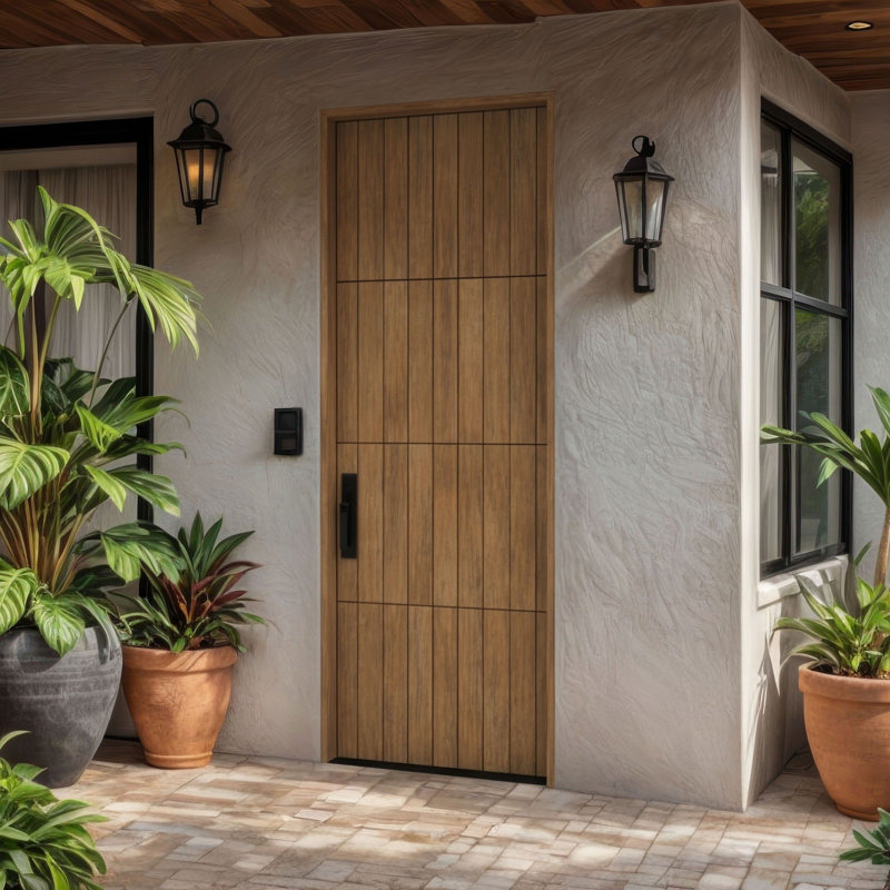 Porte à panneau encastré 96 po Gridor Slab Only Acajou - Contemporain, moderne, brut, 32" x 96" [32" Door]