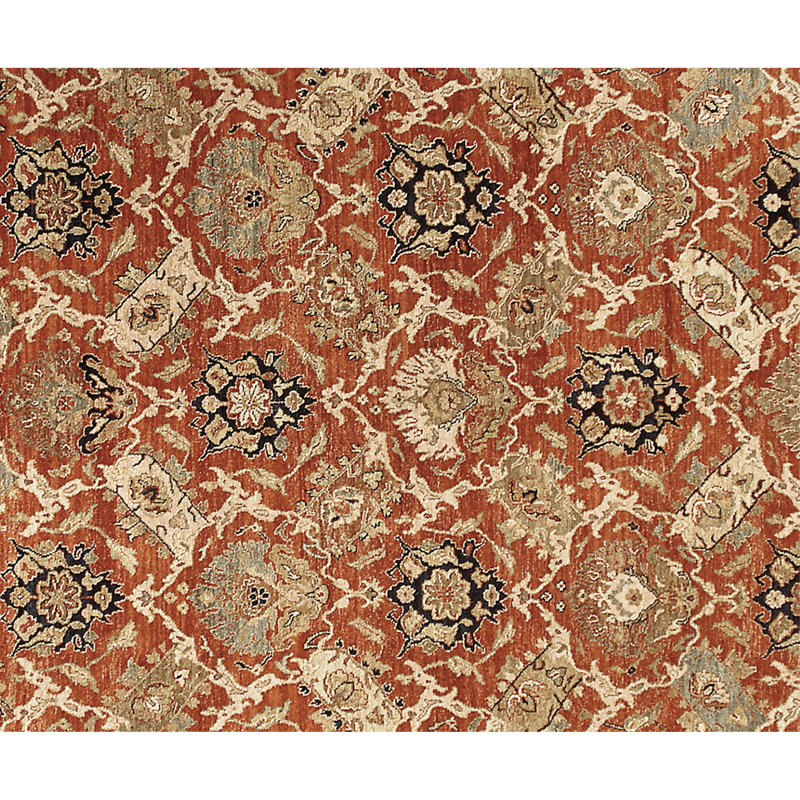 Hand Knotted Wool Oriental Area Rug in Rust/Navy, Runner 14' x 28'