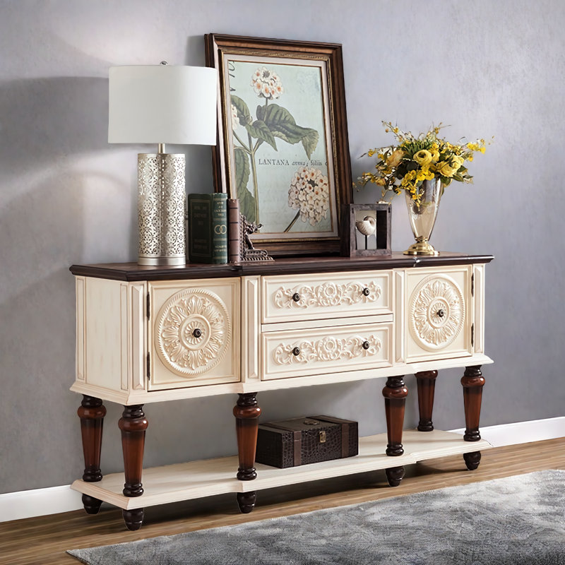 Classic Multi-Function Solid Wood Sideboard, Brown/White