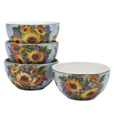 Sunflower Bouquet Set Of 4 Ice Cream Bowl 5.25" X 3" 4 Asst.