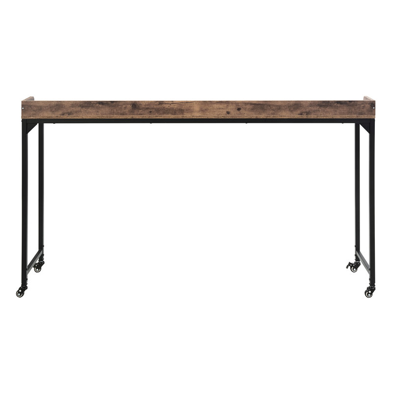 Bureau à hauteur réglable brun rustique, pieds en métal avec table d'ordinateur portable et de petit-déjeuner, tableau