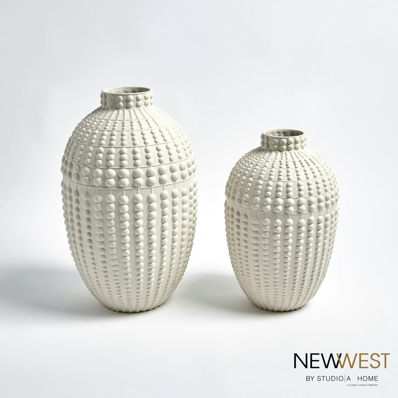 Nail Head Vase-Rustic White, 12" H x 8" W x 8" D