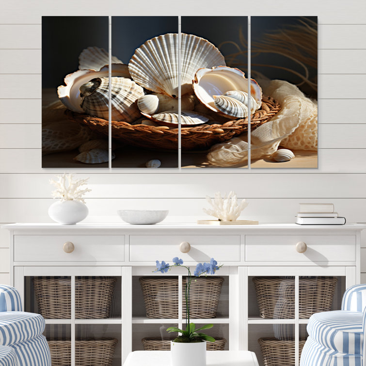 DesignArt Beach Photo Seashell Basket - Nautical & Beach Metal Wall Art  Prints Set