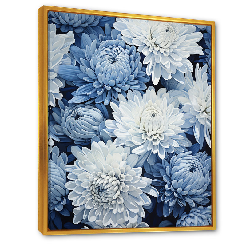 Minimalisme mamans en bleu pâle et blanc sur toile, Cadre flottant doré, H 32 po x l 24 po x P 1 po