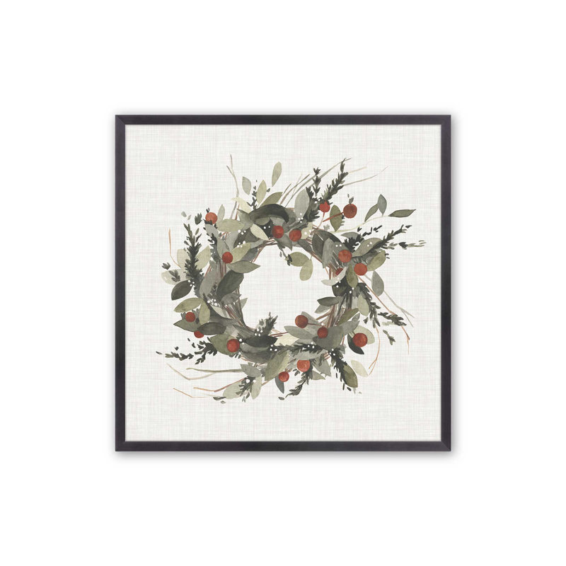 Couronne des Fêtes avec baies I, impression roulée, H 13,75 po x l 13,75 po, Cadre simple en zinc patiné, bois massif