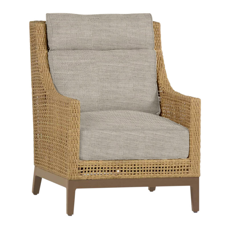 Peninsula Woven Lounge Chair, No welt + Standard fill, Dove Sunbrella® Linen, Light Raffia/Natural Sandalwood