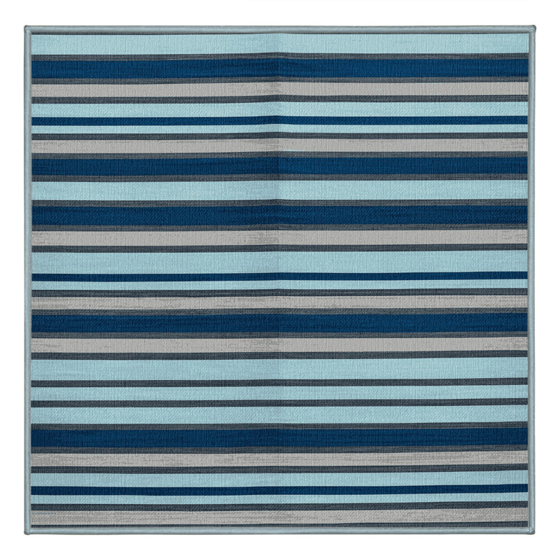 Washable Ice Blue Light Gray Striped Area Rug, Square 6'