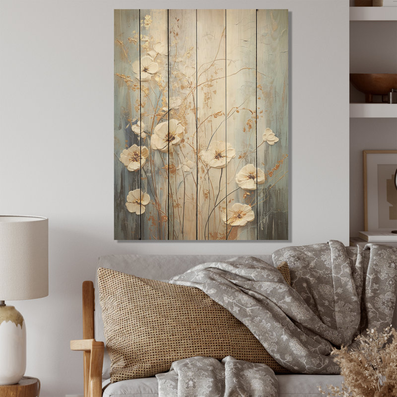 Wildflowers Botanical Beauty - Art mural en bois sur bois de pin naturel, H 20 po x l 10 po