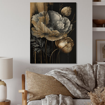 Golden Gothic Floral Bouquet III - impression sur bois sans cadre