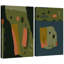 "Modern", abstrait, orange et vert, ensemble géométrique, images de salon, impression sur toile encadrée, 2 pièces-126545419-126545422